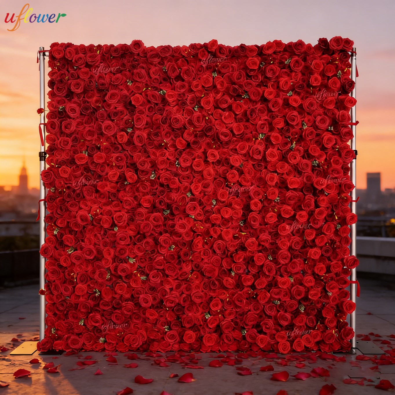 Flower Wall Panel - Uflower Rote Rose Künstliche Blumenwand Burgunderroter