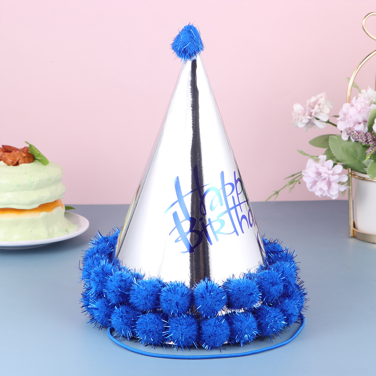 Party Hat Cone - 5 Stück dunkelblaue, glänzende Papier-Pompons als