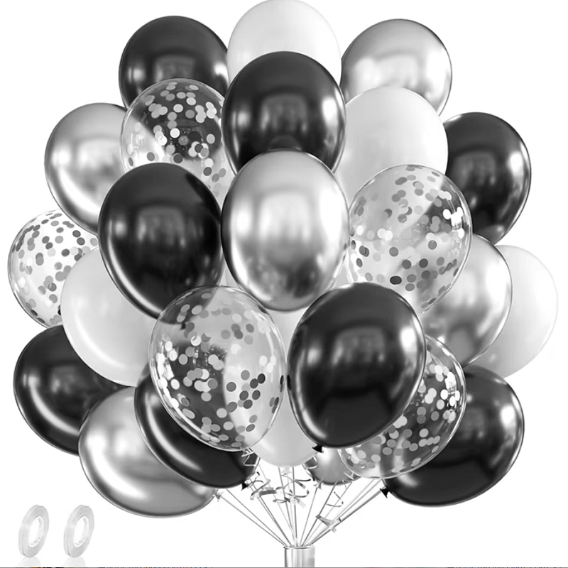 Balloon Pump Hand - 42 Stück Silber Schwarz Weiß Konfetti