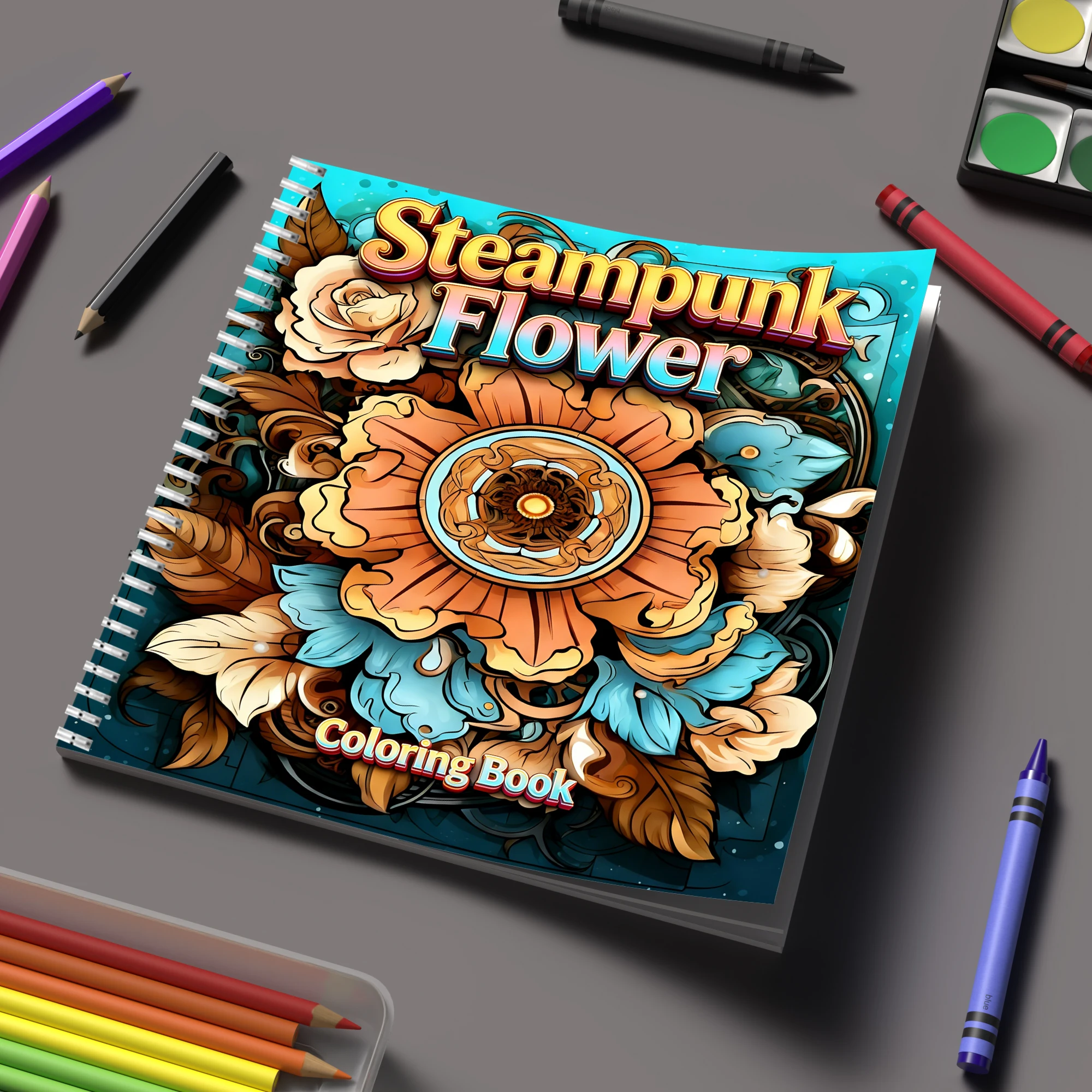 Supply Event - Malbuch „Steampunk-Blumen“ für Erwachsene, Malbuch, Geburtstagsgeschenk,